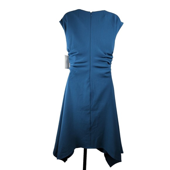 Julia Jordan Teal Handkerchief Dress Ruched Cap Sleeve Career Stretch 8 - Picture 6 of 10